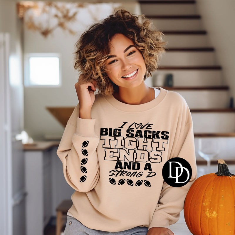 I Love Big Sacks with sleeve accents (Black Ink) *Screen Print Transfer*