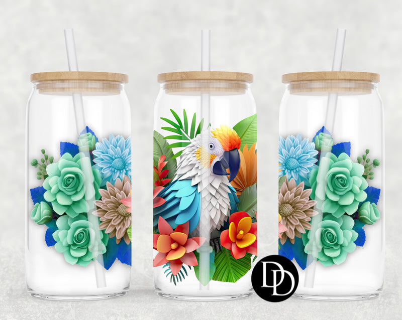 3D Parrot Flower UV DTF Cup Wrap