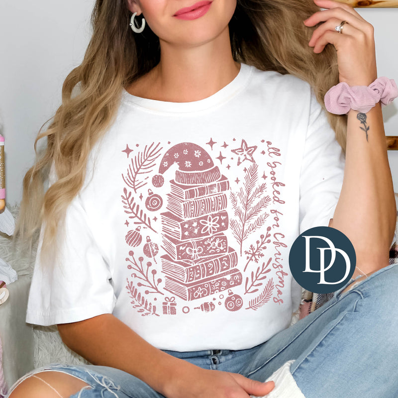 All Booked For Christmas Bookstack (Dusty Rose Ink) *Screen Print Transfer*