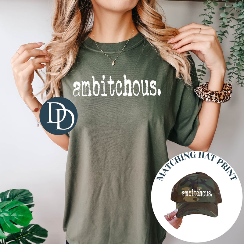 Ambitchous Typo Font with Hat Print (White Ink) *Screen Print Transfer*