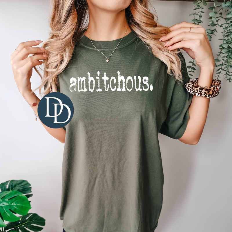 Ambitchous Typo Font with Hat Print (White Ink) *Screen Print Transfer*