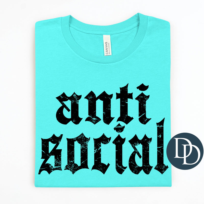 Anti Social Distressed Old English with Hat Print *DTF Transfer*