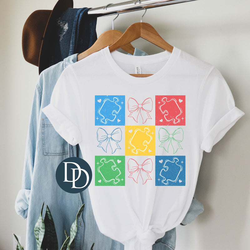 Autism Awareness Puzzle Bow Blocks *DTF Transfer*