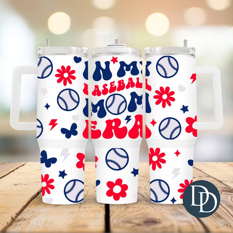 Baseball Mama Era Blue Red Floral *UV DTF 40oz Tumbler Wrap*
