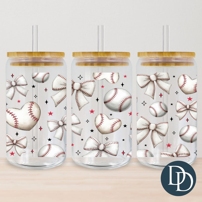 Baseball Vintage Heart and Bow *UV DTF Cup Wrap*