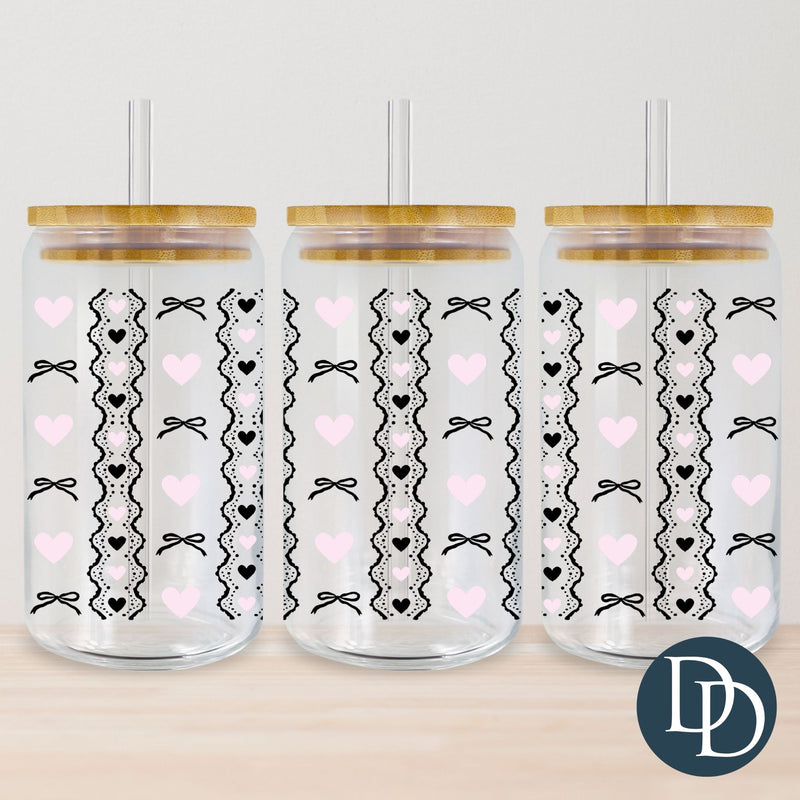 Black Bow Pink Heart Love Garter *UV DTF Cup Wrap*