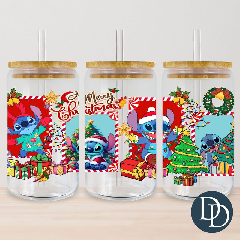 Blue Alien Merry Christmas Posters *UV DTF Cup Wrap*