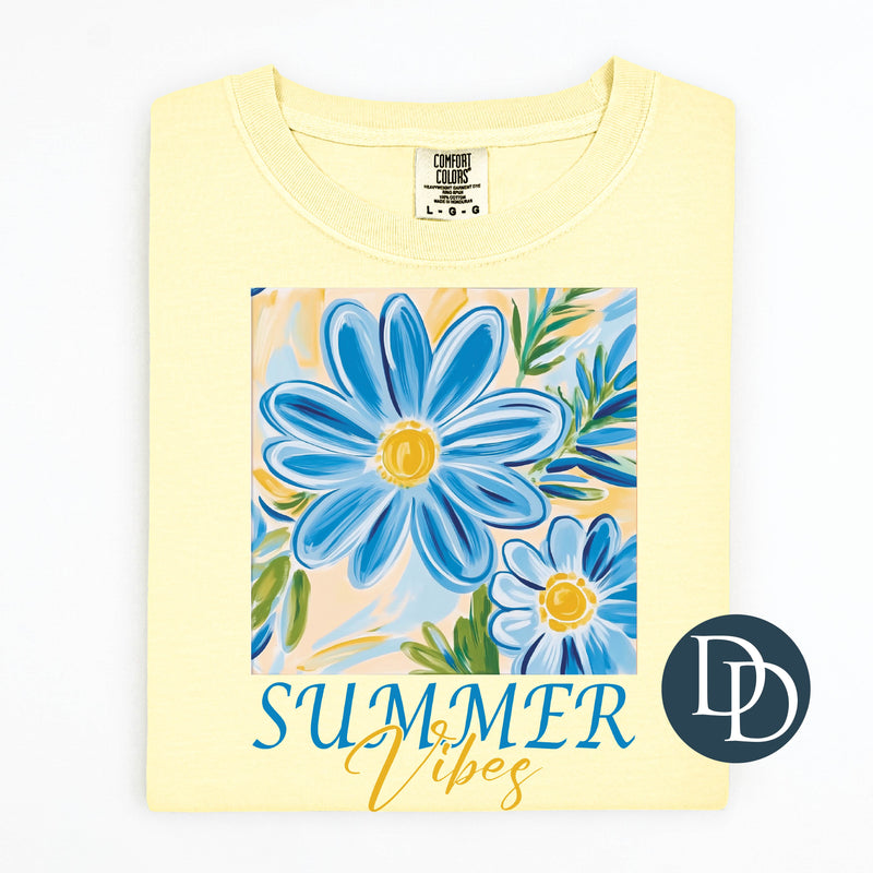 OVERSIZED Blue Floral Summer Vibes Watercolor Paint *DTF Transfer*
