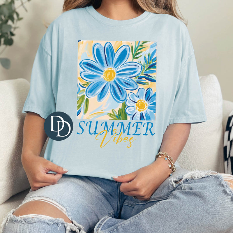 OVERSIZED Blue Floral Summer Vibes Watercolor Paint *DTF Transfer*