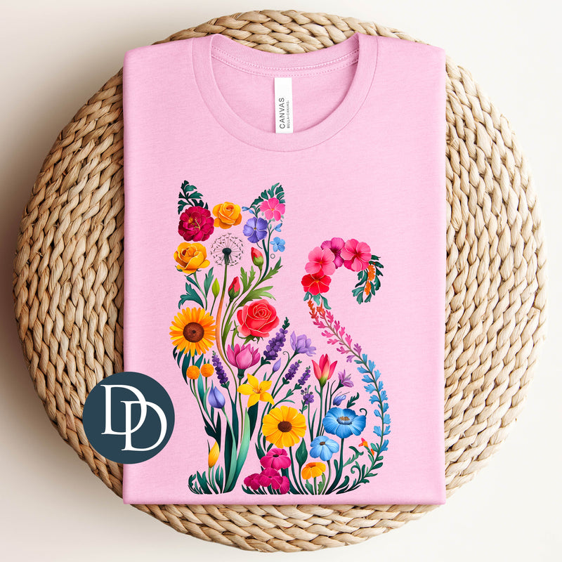 Bold Floral Cat Silhouette *DTF Transfer*