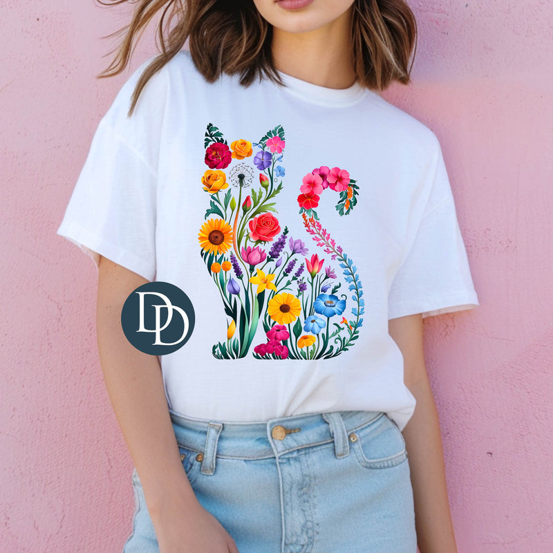 Bold Floral Cat Silhouette *DTF Transfer*
