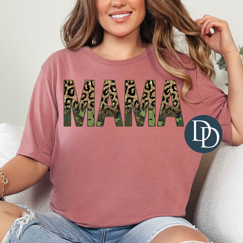 Camo Leopard Faux Glitter Mama *DTF Transfer*