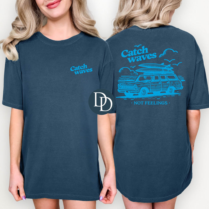 Catch Waves Wagon with Pocket (Columbia Blue Ink) *Screen Print Transfer*