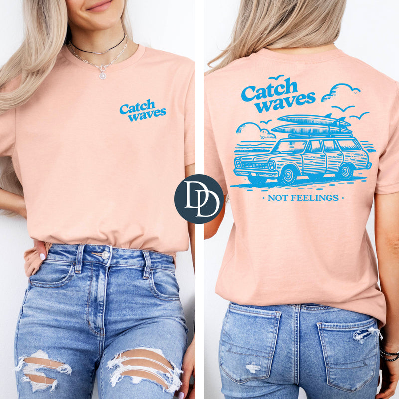 Catch Waves Wagon with Pocket (Columbia Blue Ink) *Screen Print Transfer*