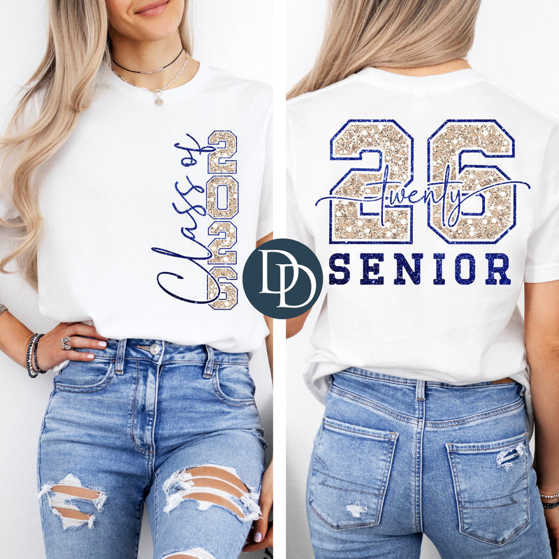 OVERSIZED Champagne Faux Giltter Blue Class of 2026 *DTF Transfer*