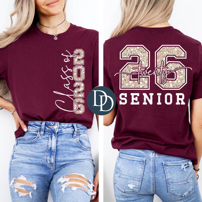 OVERSIZED Champagne Faux Giltter White Class of 2026 *DTF Transfer*