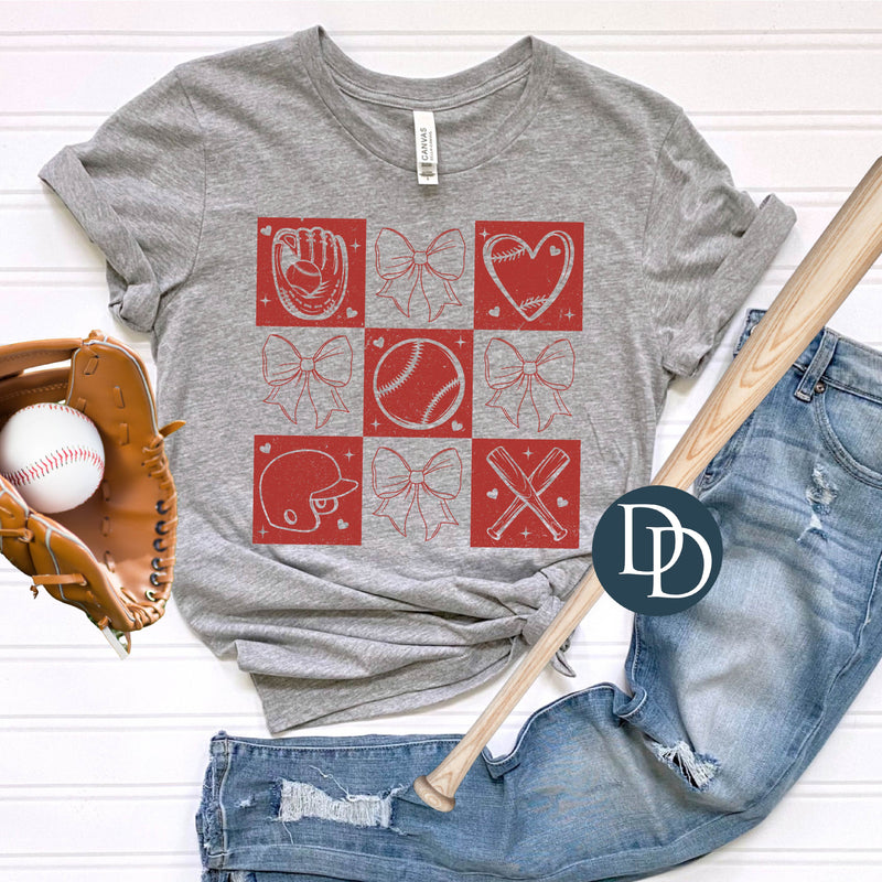 Checkered Baseball Bows (Red Ink) *Screen Print Transfer*