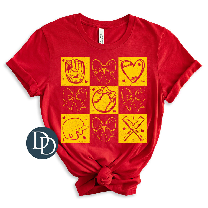 Checkered Block Softball (Maize Yellow) *Screen Print Transfer*