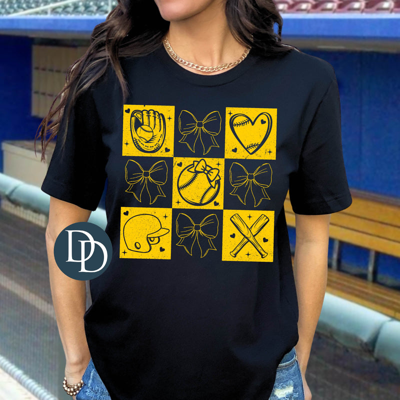 Checkered Block Softball (Maize Yellow) *Screen Print Transfer*