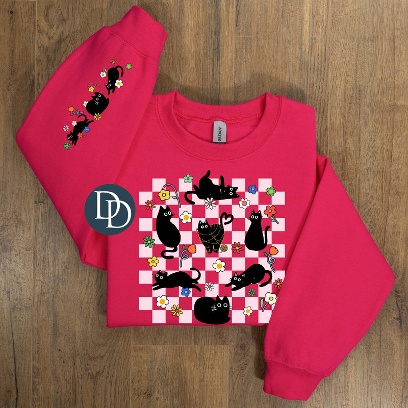 Checkered Cat Collage With Sleeve Accent *DTF Transfer*