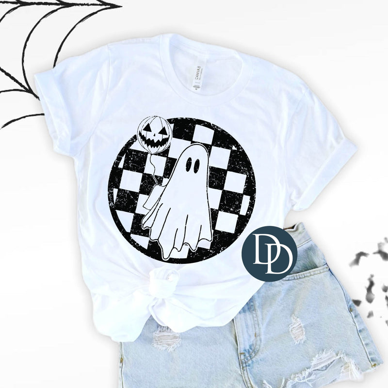 Checkered Ghost Balloon (Black Ink) *Screen Print Transfer*