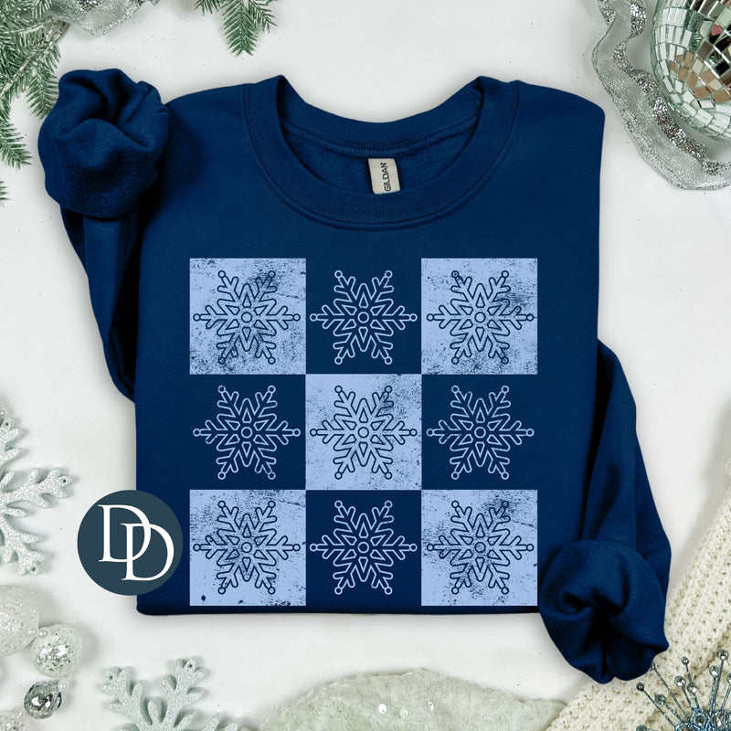 Checkered Snowflakes (Light Blue Ink) - *Screen Print Transfer*