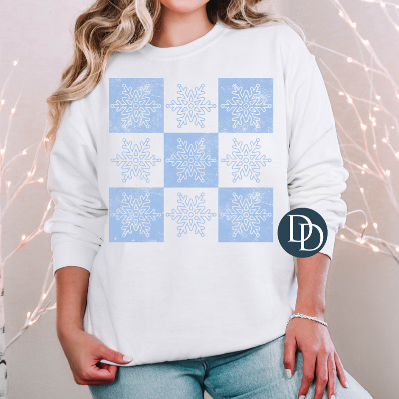 Checkered Snowflakes (Light Blue Ink) - *Screen Print Transfer*