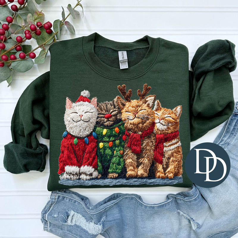 Christmas Cat Cuddles Faux Yarn *DTF Transfer*