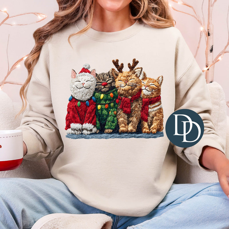 Christmas Cat Cuddles Faux Yarn *DTF Transfer*