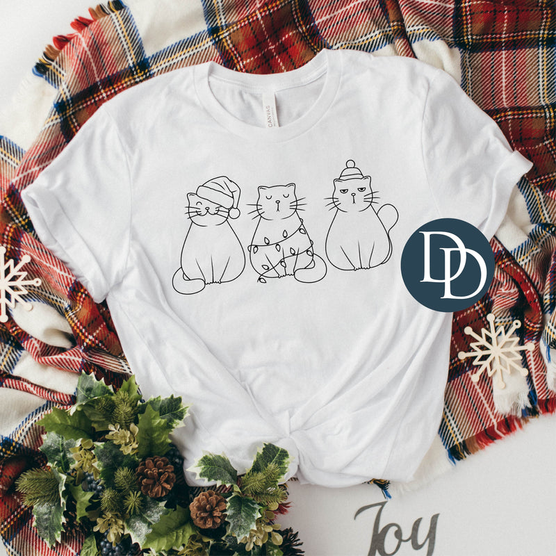 Christmas Cat Trio (Black Ink) *Screen Print Transfer*