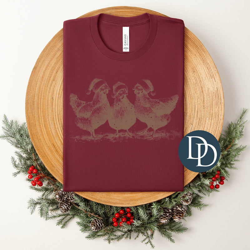 Christmas Chicken Trio (Doe Brown Ink) *Screen Print Transfer*