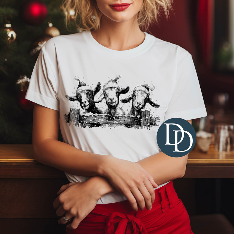 Christmas Goat Trio (Black Ink) *Screen Print Transfer*