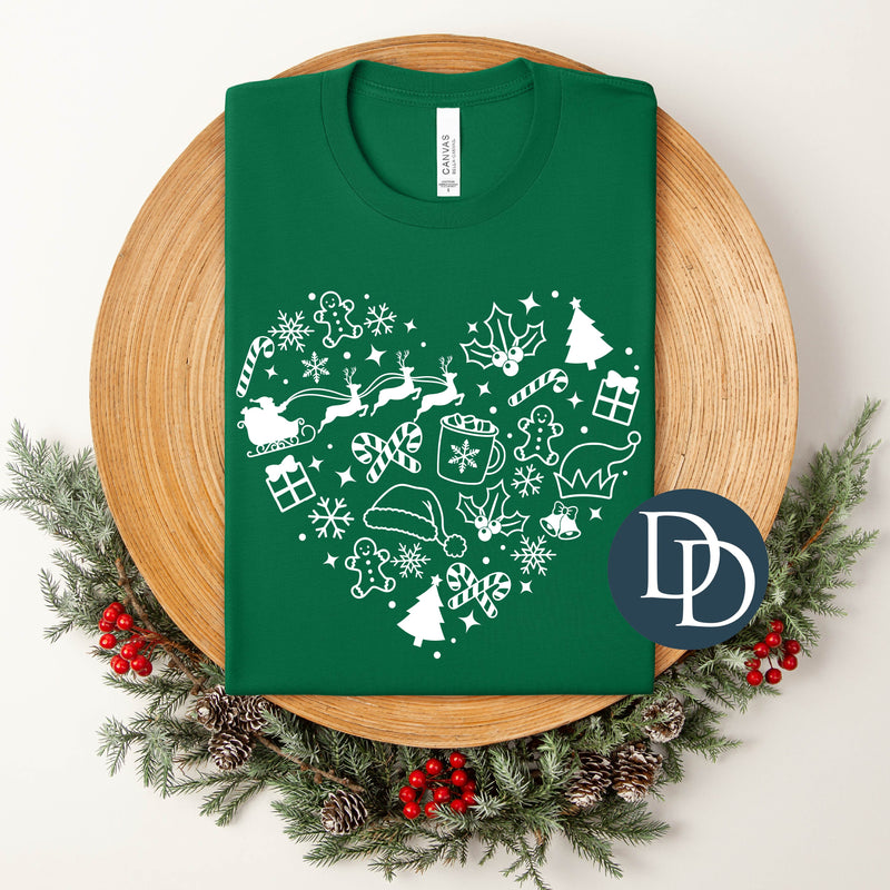 Christmas Icons Heart (White Ink) *Screen Print Transfer*