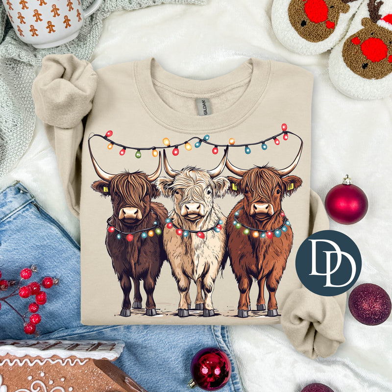 Christmas Light Highland Cow Trio *DTF Transfer*