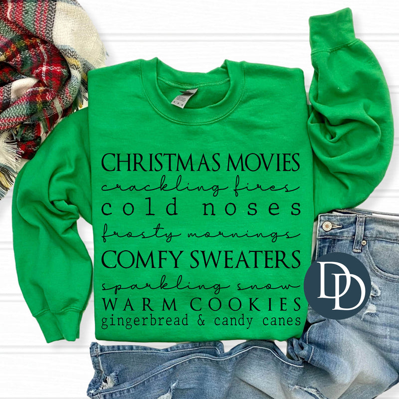 Christmas Movies Crackling Fires List (Black Ink) *Screen Print Transfer*