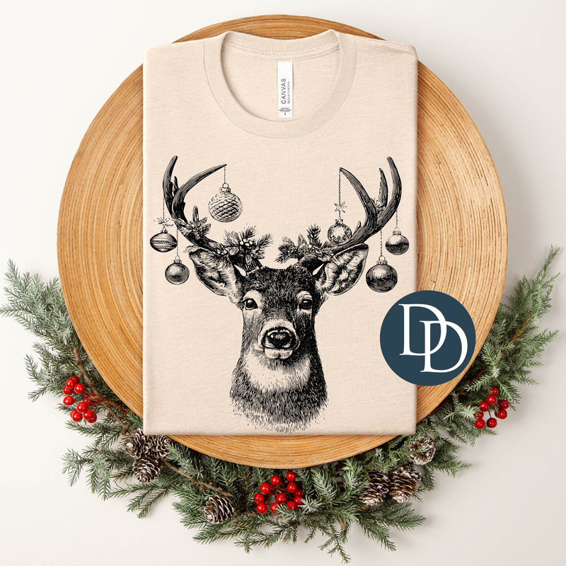 Christmas Ornament Deer Head (Black Ink) *Screen Print Transfer*