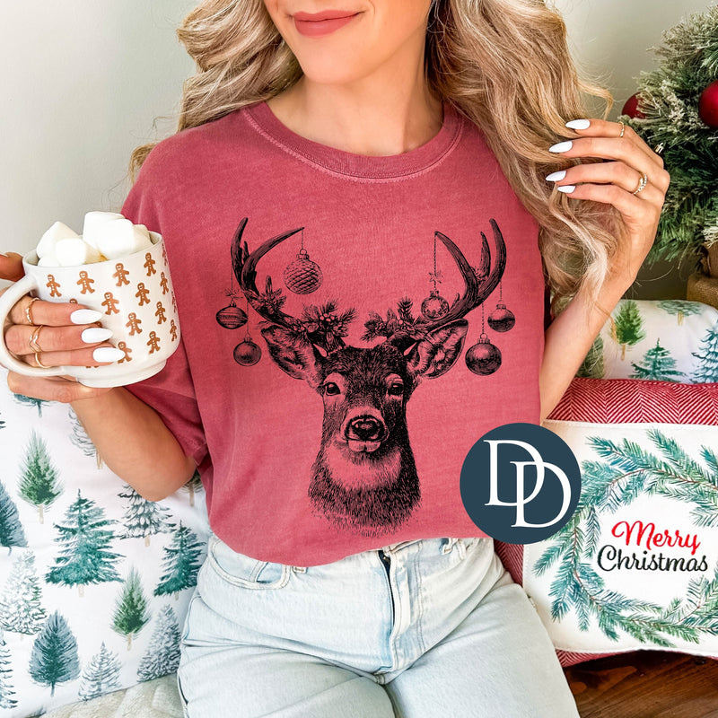 Christmas Ornament Deer Head (Black Ink) *Screen Print Transfer*