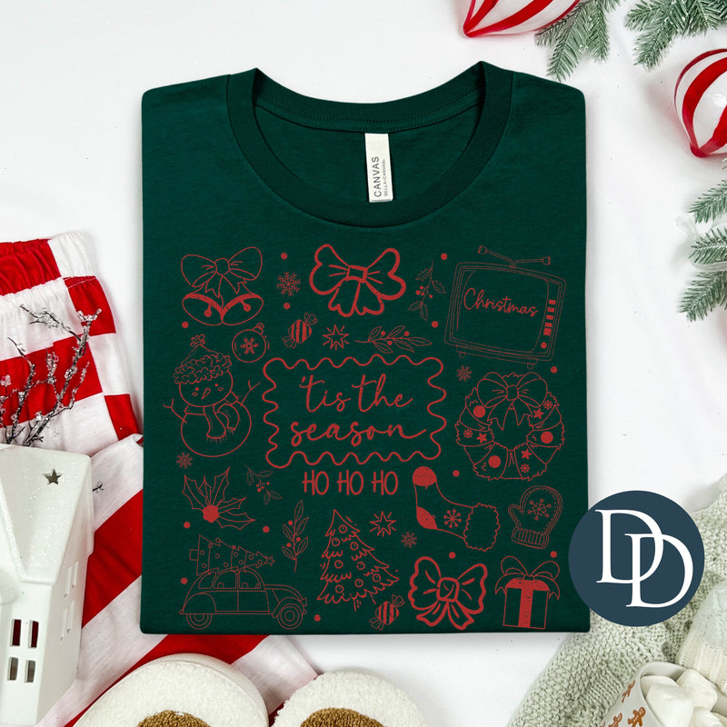 Christmas Tis The Season Doodles (Red Ink) - NOT RESTOCKING - *Screen Print Transfer*