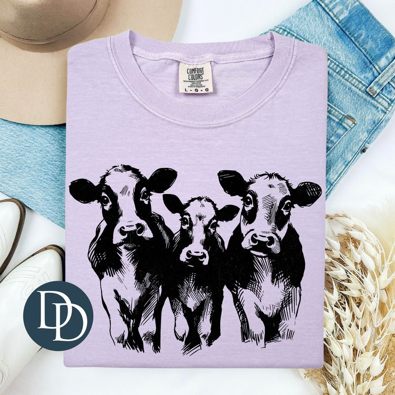 Cow Trio (Black Ink) *Screen Print Transfer*