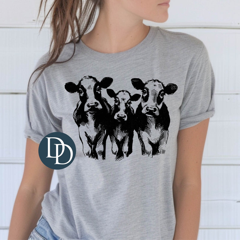 Cow Trio (Black Ink) *Screen Print Transfer*