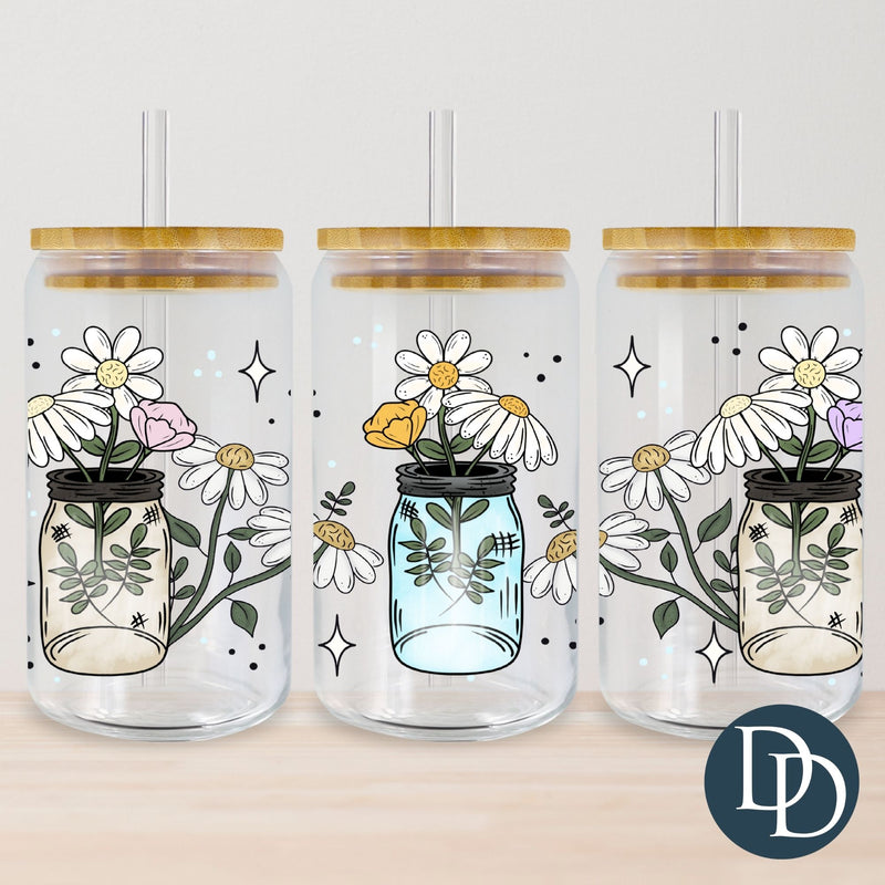 Daisy Floral Mason Jar Summer Style *UV DTF Cup Wrap*