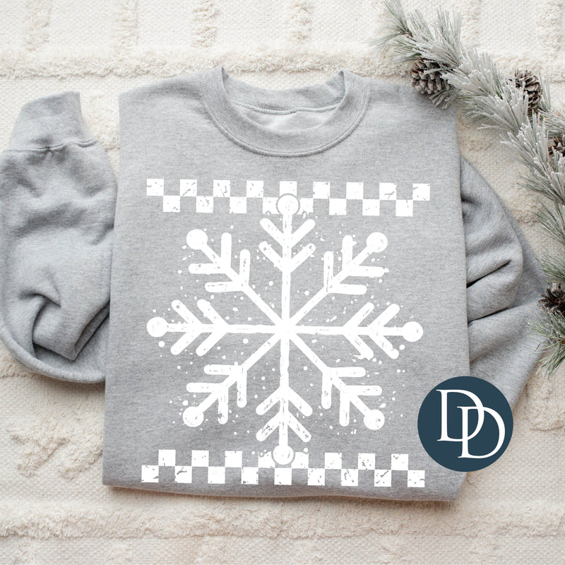 Distressed Checkered Snowflake (White Ink) *Screen Print Transfer*