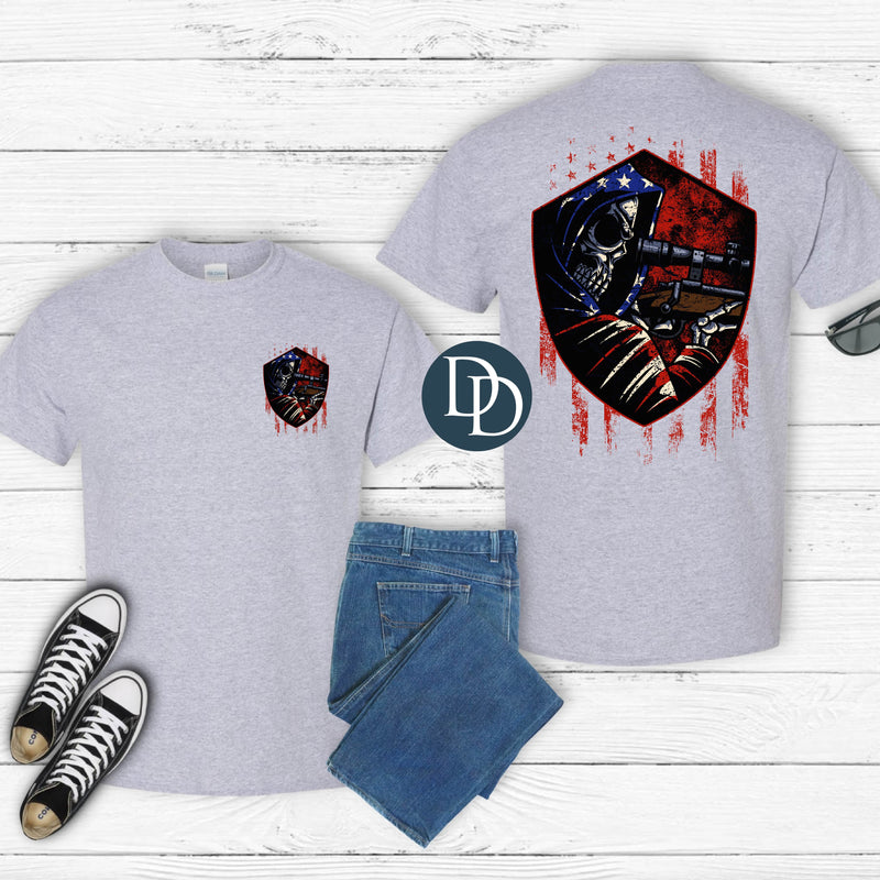 OVERSIZED Distressed Flag Skull Scope with Pocket Print *DTF Transfer*