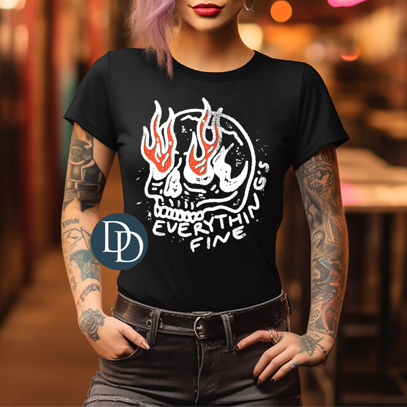 Everything is Fine Burning Skull White Ink *DTF Transfer*