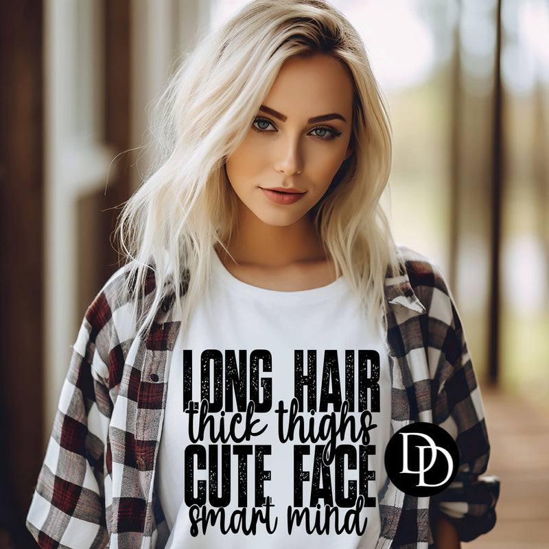 Long Hair Thick Thighs (Black Ink) - NOT RESTOCKING - *Screen Print Transfer*