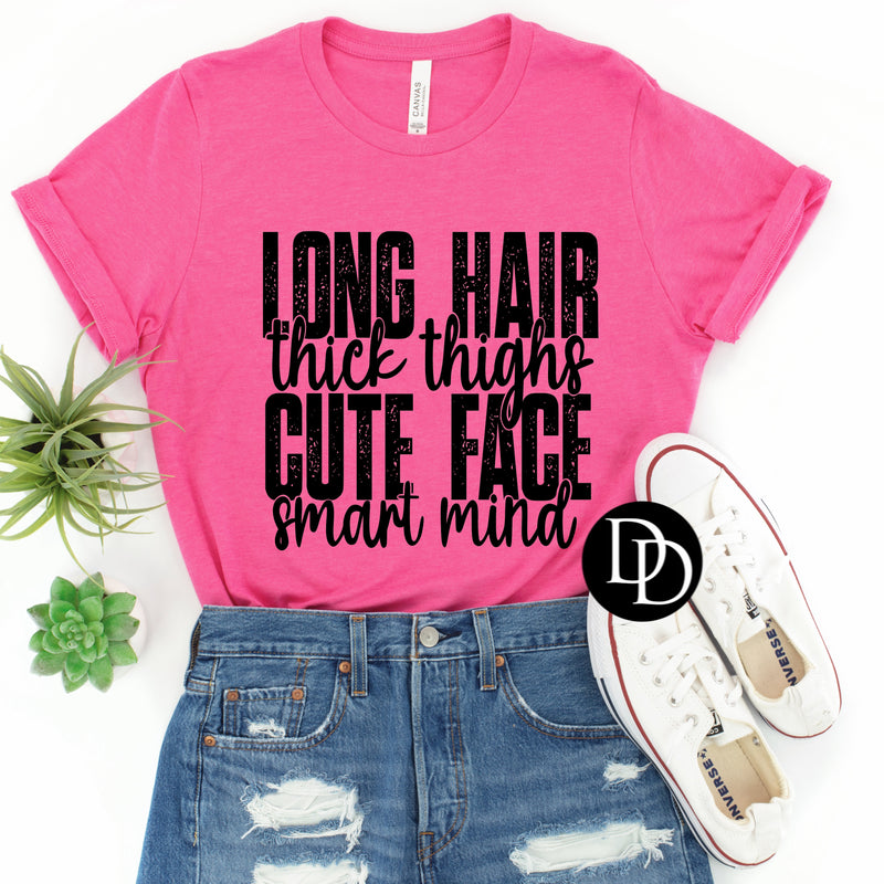 Long Hair Thick Thighs (Black Ink) - NOT RESTOCKING - *Screen Print Transfer*