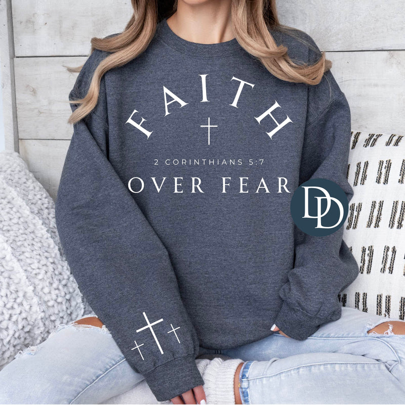 OVERSIZED Faith Over Fear With Pocket Accent (White Ink) *Screen Print Transfer*
