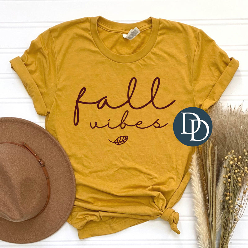 Fall Vibes Script Leaf (Maroon Ink) *Screen Print Transfer*