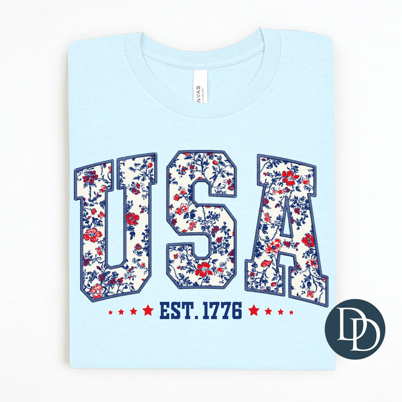 Faux Embroidery Floral USA Est 1776 *DTF Transfer*