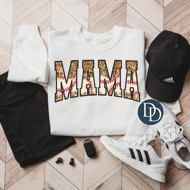 Faux Embroidery MAMA Leopard Distressed Baseball *DTF Transfer*